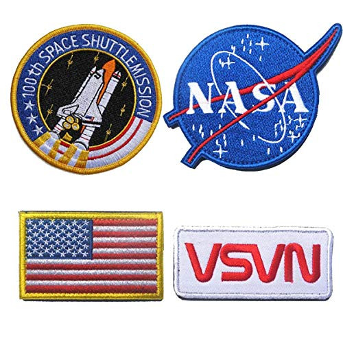 Antrix 4 Pieces US American Patch NASA Patch Hook  and  Loop Tactical USA Flag NASA Logo 100th Space Shuttle Mission Military Badge Emblem Patches