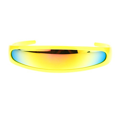 Mirrored Color Mirror Lens Monolens Cyclops Robotic Futuristic Sunglasses Yellow