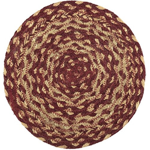 VHC Brands Classic Country Primitive Tabletop and Kitchen Jute Red Trivet 8 inch Burgundy Natural Tan VHC Brands Classic Country Primitive Tabletop and Kitchen Jute Red Trivet 8 inch Burgundy Natural Tan