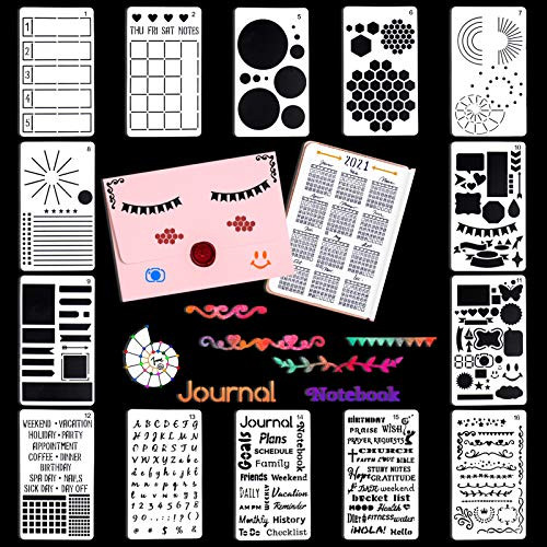 Palksky 18Pcs Ultimate Productivity Stencil for Bullet Journals Supplies Time Saving Planner Accessories Scrapbook Make Creating Layouts with Letter/Number/Daily/Weekly/Monthly/Calendars DIY Pattern