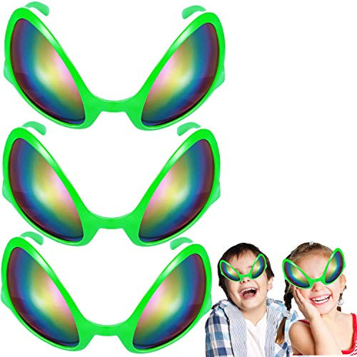 3 Pairs Alien Glasses Green Alien Sunglasses Alien Party Eyeglasses Alien Costume Mask Decorations Plastic Rainbow Lens Christmas New Year Party Photobooth Props Favors Sunglasses for Adults Kids Party Favors