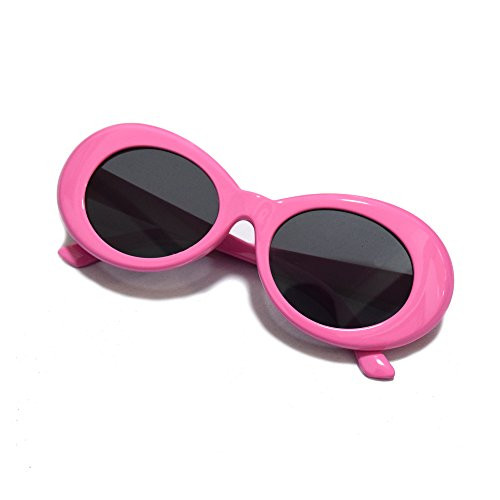 JUSLINK Bold Retro Oval Mod Thick Frame Sunglasses Round Lens Clout Oval Goggles-Pink-