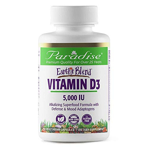 Paradise Herbs - Earths Blend Vitamin D3 - Superfoods Base of Probiotics and Alkalizing Greens - 5000 IUs D3-90 Vegetarian Capsules Paradise Herbs - Earths Blend Vitamin D3 - Superfoods Base of Probiotics and Alkalizing Greens - 5000 IUs D3-90 Vegetarian Capsules