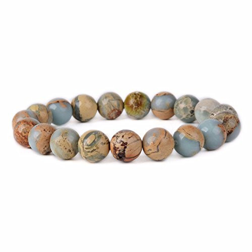 Justinstones Natural Serpentine Gemstone 10mm Round Beads Stretch Bracelet 7 Inch Unisex