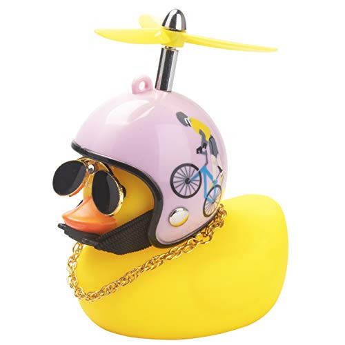 wonuu Rubber Duck Toy Car Ornaments Yellow Duck Car Dashboard Decorations Cool Glasses Duck with Propeller Helmet -Pink Bicycle-Yellow-
