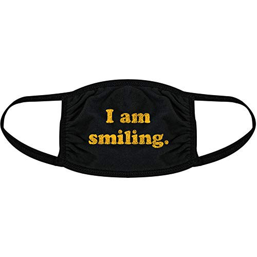 I Am Smiling Face Mask Funny Happy Face Novelty Graphic Nose and Mouth Covering -Black- - 1 Pack
