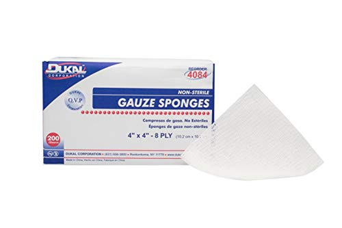 Dukal Gauze Sponges 4 inch x 4 inch. Pack of 200 Gauze Dressings 8-ply. Non-sterile 100 percent Cotton Woven Gauze Sponge Pads for Wound Cleaning Prepping Debriding Packing. Dukal Gauze Sponges 4 inch x 4 inch. Pack of 200 Gauze Dressings 8-ply. Non-sterile 100 percent Cotton Woven Gauze Sponge Pads for Wound Cleaning Prepping Debriding Packing.