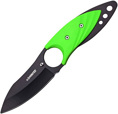 MASTER CUTLERY ZB-139 Z-Hunter 7 inch Neck Knife Black Blade with Green Plastic Handle and Sheath