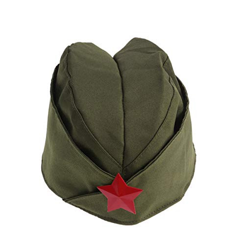 STOBOK Military Side Cap Soviet Hat Pilotka Khaki Russian Army Hat with Gold Star for Carnival Cosplay Party -Army Green  PlusGold Star-