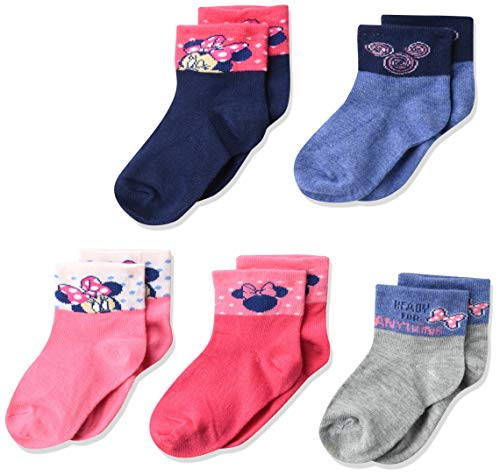 Disney Girls Minnie Mouse 5 Pack Shorty Casual Sock Pink Blue Multi Shoe Size 4-8 US