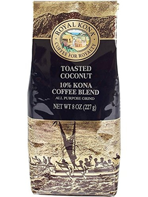 Royal Kona 10 percent Kona Coffee Blend Toasted Coconut Flavor - Ground 8 Ounce Bag Royal Kona 10 percent Kona Coffee Blend Toasted Coconut Flavor - Ground 8 Ounce Bag