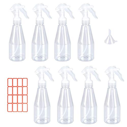 PUTING 8 Pack Plastic Mister Spray Bottle 200ml Empty Plastic Bottles with Fine Mist Trigger Sprayer for Cleaning Solutions Planting Cooking include Funnel and Labels