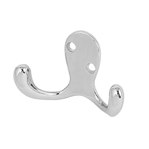 uxcell Zinc Alloy Wall Mount Robe Scarf Towel Double Hook Hanger Silver Tone