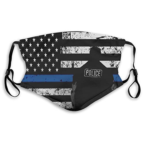 Doomfist America Thin Blue Line Flag Police Dust Washable Reusable Filter and Reusable Mouth Windproof Warm Cotton Face
