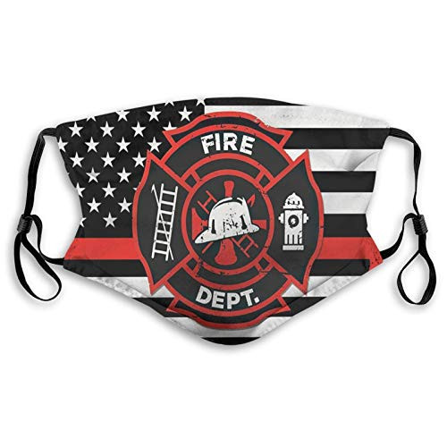 Thin Red Line Firefighter American Flag Dust Reusable Mouth Warm Windproof Washable Reusable Filter and Cotton Face for Men Women Adult