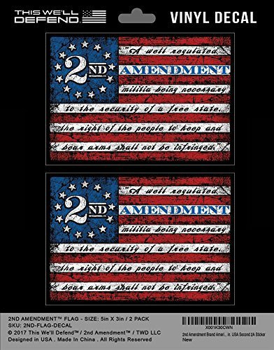 2nd Amendment Sticker Flag Decal 2A American Flags Vinyl 2 Pack 5 inch x 3.5 inch USA America Defend Second Home Security Car Truck