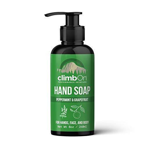 climbOn Peppermint  and  Grapefruit Hand Soap - All Natural Essential Oil Hands Face  and  Body Soap 8 oz Bottle
