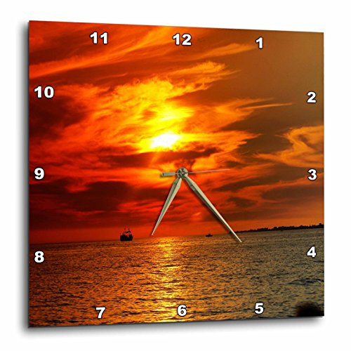 3dRose dpp_39058_3 Large Boat Under Red & Yellow Florida Sunset Wall Clock, 15 by 15"