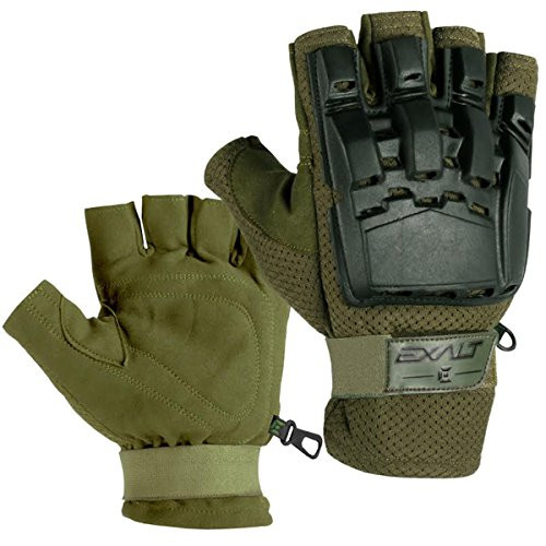 Exalt Paintball Hardshell Gloves - Hard Back Fingerless Tactical Gloves -Olive Green Small/Medium-