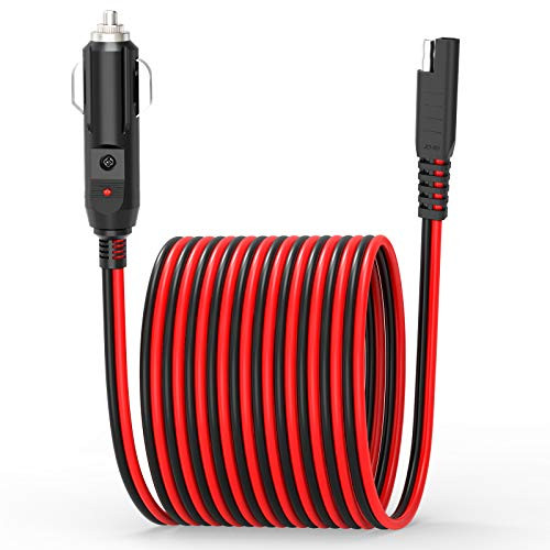 Extractme 10FT Cigarette Lighter SAE Battery Charger Cable 14AWG 12V Cigarette Lighter Plug to SAE Quick Release Adapter Extension Charging Cable with Fuse and LED Light