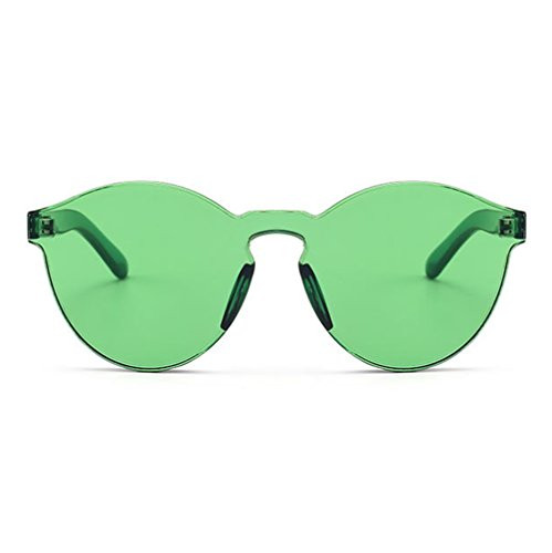 Armear Women Retro One Piece Rimless Round Sunglasses Tinted Green Clear Lens
