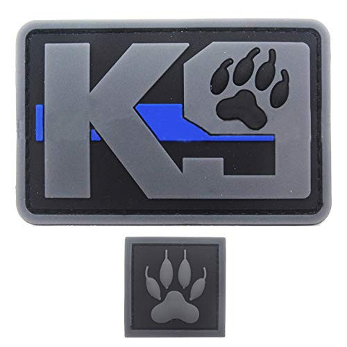 Military Ba 2pcsK9 Dog Paw Patch PVC Rubber Morale Tactical Police Law Enforcement Support - Canine Thin Blue Line Patch Hook Fastener Backing by uuKen Tactical Gear