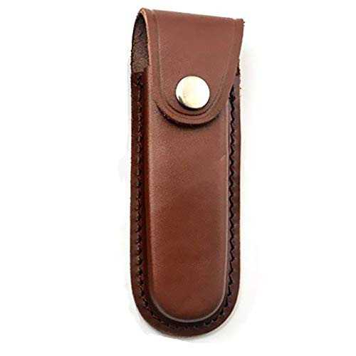 Aibote Folding Blade Knife Sheath Hunting Holster Carrying Leather Holder Sheaths Scabbard Pouch Bag For Swiss Army Knife Tactical Foldable Knives -Brown-