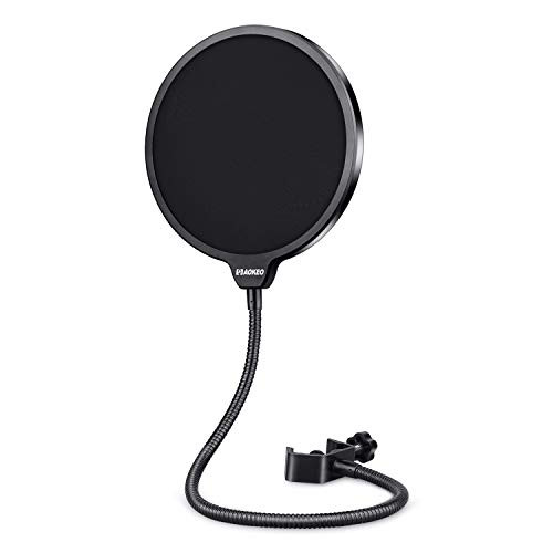 Aokeo Professional Microphone Pop Filter Mask Shield For Blue Yeti and Any Other Microphone Mic Dual Layered Wind Pop Screen With A Flexible 360 Gooseneck Clip Stabilizing Arm