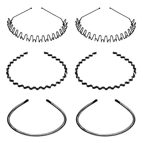 6 Pieces Metal Headbands Wavy Hairband Spring Hair Hoop Black Unisex Men Women Slicked Back Headband Sports Elastic Non Slip 6 Pieces Metal Headbands Wavy Hairband Spring Hair Hoop Black Unisex Men Women Slicked Back Headband Sports Elastic Non Slip