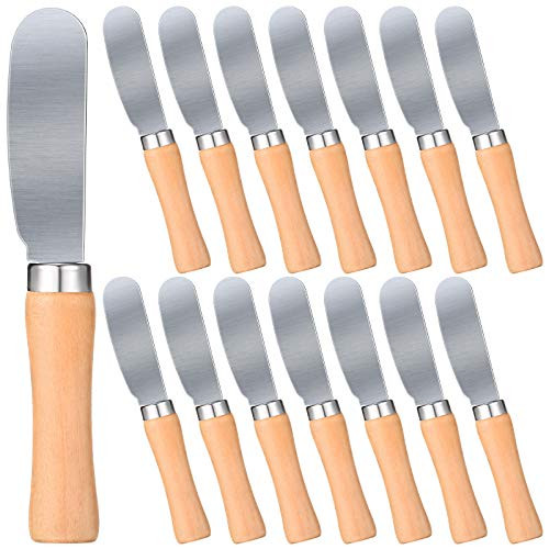 15 Pieces Wood Handle Butter Spreader Cheese and Butter Spreader 4.5 Inch Stainless Steel Butter Knife with Wood Handle Sandwich Butter Cream Cheese Cake Condiment Knife