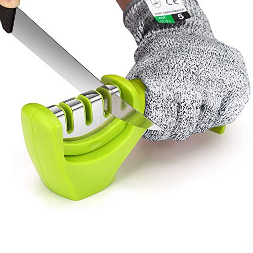 Knife Sharpener Premium Kitchen Knife Sharpener 3-Stage- Professional Knife Sharpener Accessories to Repair Grind Polish Blade Restore Dull Knife for A Sharp Edge - with Cut-Resistant Glove Green Knife Sharpener Premium Kitchen Knife Sharpener 3-Stage- Professional Knife Sharpener Accessories to Repair Grind Polish Blade Restore Dull Knife for A Sharp Edge - with Cut-Resistant Glove Green