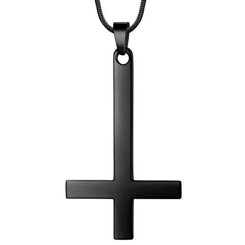 Inverted Cross Necklace Mens 316L Stainless Steel Upside Down Cross Pendant Black Gun Plated Religious Jewelry SP0059B Inverted Cross Necklace Mens 316L Stainless Steel Upside Down Cross Pendant Black Gun Plated Religious Jewelry SP0059B