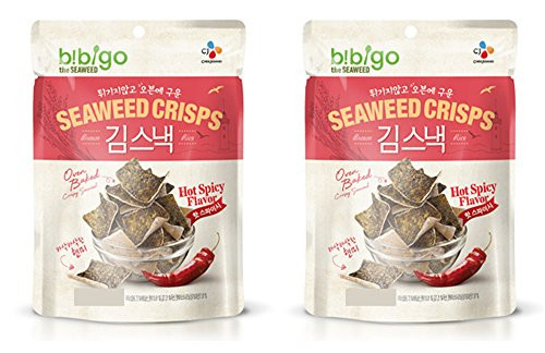 Korean CJ Bibigo Oven Baked Brown Rice and Seaweed Crisps 20g -Pack of 2- -Hot Spicy-