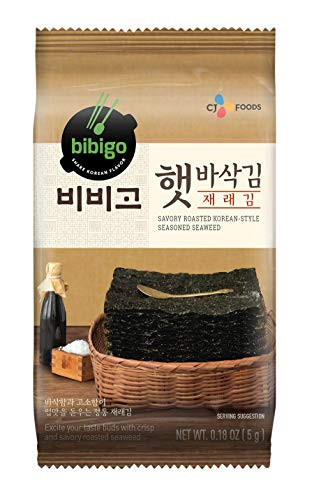 bibigo Roasted Seaweed Snack Korean-Style Savory Seasoned with Salt and Sesame Oil 5g -8-Pack-