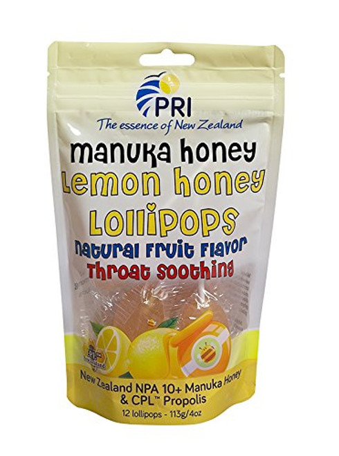 PRI Childrens Lemon Propolis and Manuka Honey Lollipops 4oz PRI Childrens Lemon Propolis and Manuka Honey Lollipops 4oz