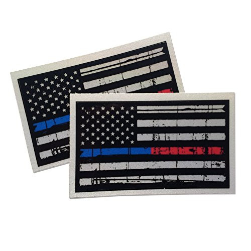 2 Pack - Tattered 3.75x2.6 inch Thin Red and Blue Line United States Flag Tactical Firefighter Emt Paramedics 3m Reflective Decal Sticker