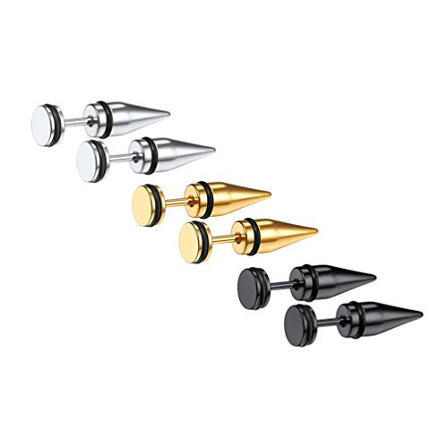 Men Spiked Huggie Stud Earrings Punk Goth Gothic Black 18K Gold Plated Stainless Steel Spike Nail Mens Earrings Unisex Jewelry Men Spiked Huggie Stud Earrings Punk Goth Gothic Black 18K Gold Plated Stainless Steel Spike Nail Mens Earrings Unisex Jewelry