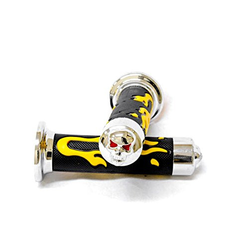 Krator Yellow Skull Motorcycle Rubber Hand Grips 7/8 inch Compatible with Suzuki GSXR 600 750 1000 1300