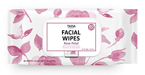 TADA Beauty Facial Cleansing Wipes - Roes Petal Wet Wipes - Makeup Eraser Cloth -Rose 1-pack -80ct--