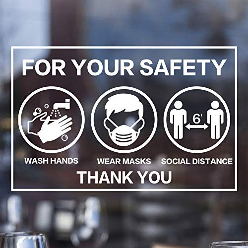 Hohomark 2pcs Wear Face Mask Window Sticker Wash Your Hands Sign Keep 6 Feet Social Distance Decal for Window Wall Door 4x6