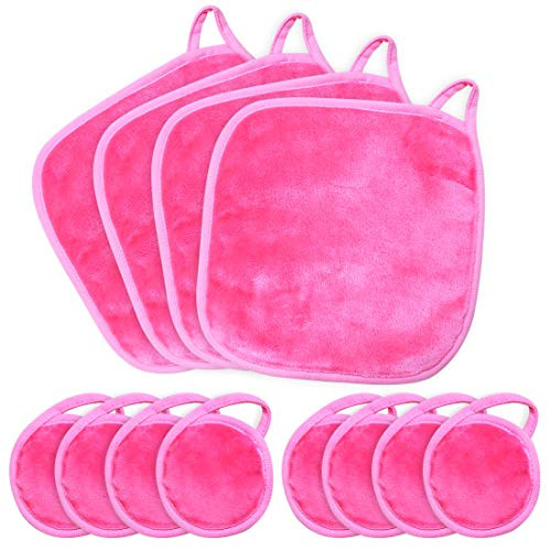 NATWAG Reusable Update Makeup Remover Cloths for Sensitive Skin - Microfiber Face Cloth Makeup Remover - Washable Round Makeup Remover Pads - Natural Facial Towels -8 Pads4 Cloth- -Pink-