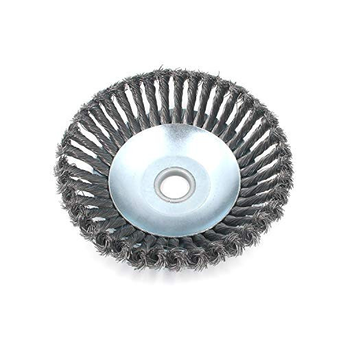Geesatis 8 inch Steel Wire Weed Brush Rotating Weeding Brush Trimmer Head Bowl Type Twisted Wire Wheel Brush Disc Trimmer Head for Lawn Mower