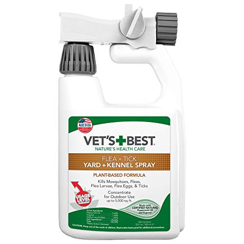 Vets Best Flea and Tick Yard and Kennel Spray - Yard Treatment Spray Kills Mosquitoes Fleas and Ticks with Certified Natural Oils - Plant Safe with Ready-to-Use Hose Attachment - 32 Ounces
