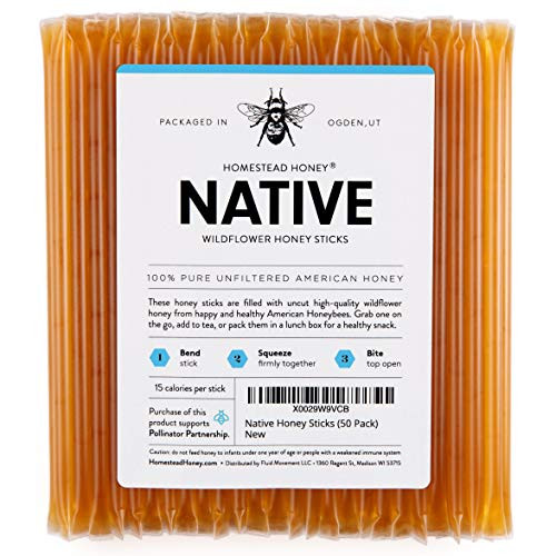 Native Honey Sticks Pure and Uncut Honey Straws Made in the USA with Real Wildflower Honey -50 Pack-