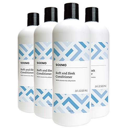 Amazon Brand - Solimo Soft  and  Sleek Conditioner for Dry or Damaged Hair 28 Fluid Ounce -Pack of 4-