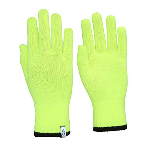 TrailHeads Light Knit Gloves - Winter Glove Liners - Base Layer Gloves for Women and Men - hi-vis/black -medium/large-