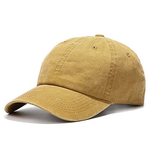 Vankerful Unisex Vintage Washed Dyed Dad Hat Plain Cotton Twill Low Profile Adjustable Solid Colour Baseball Cap Strapback -Yellow-