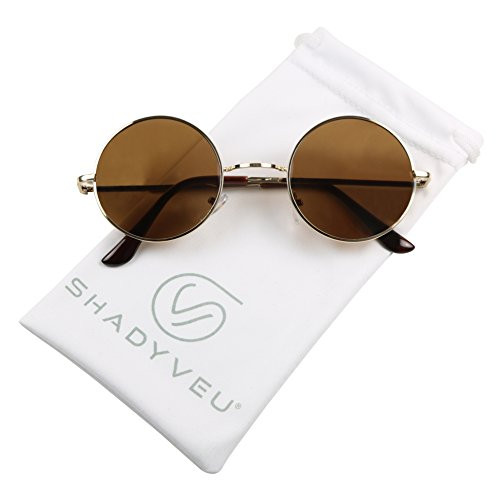 ShadyVEU Retro John Lennon Style Sunglasses Round Colorful Tint Groovy Hippie Wire Teashades -Brown Lens 50-