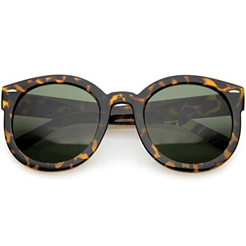 zeroUV - Round Retro Oversized Sunglasses for Women with Colored Mirror and Neutral Lens 53mm -Tortoise/Green-