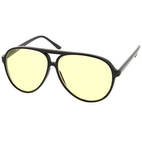 zeroUV - Retro Large Plastic Aviator Sunglasses with Yellow Blue Blocking Driving Lens -Black/Yellow-